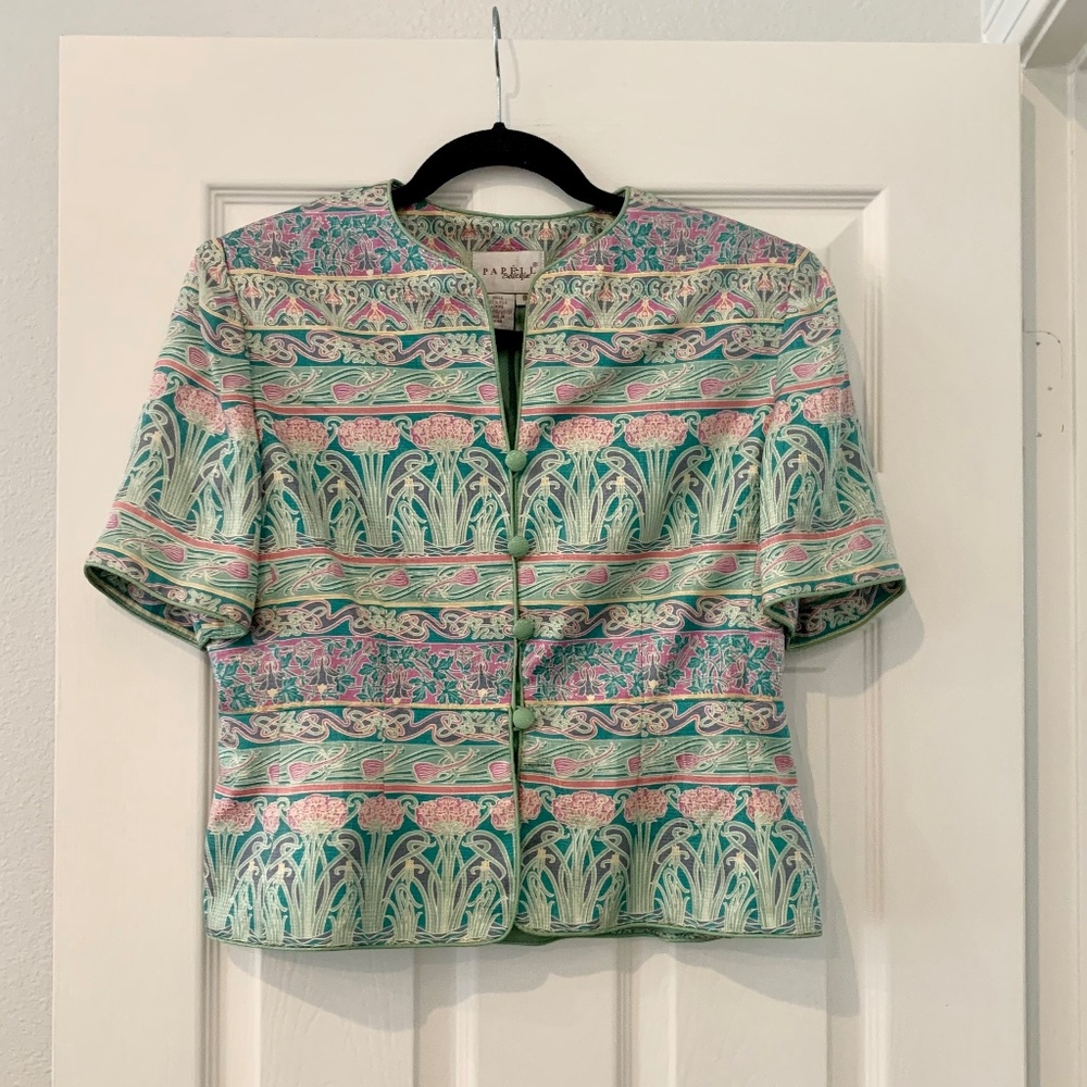 Papell Boutique vintage silk short sleeve jacket size 8 medium